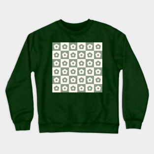 Sage Green Vintage Flower Checkers Crewneck Sweatshirt